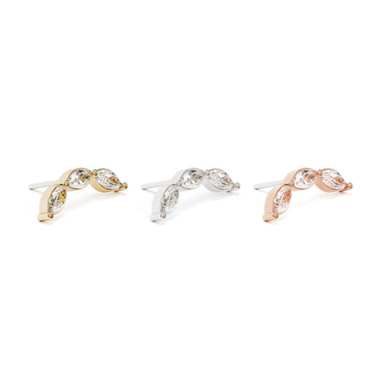 14K Gold Trio Marquise Diamond Curved Threadless End