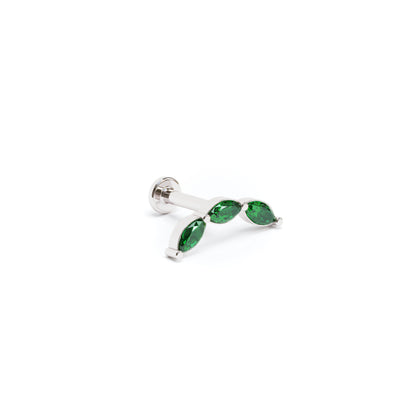 14K Gold Trio Marquise Emerald Curved Stud