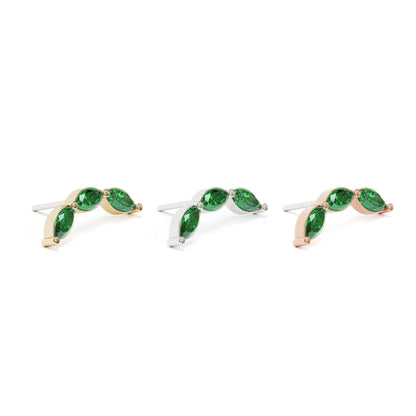 14K Gold Trio Marquise Emerald Curved Threadless End