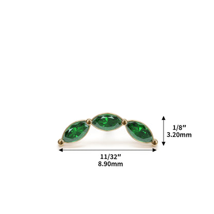 14K Gold Trio Marquise Emerald Curved Threadless End