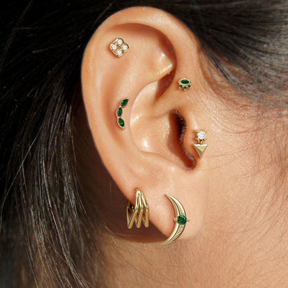 14K Gold Trio Marquise Emerald Curved Threadless End