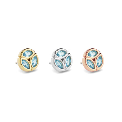 14K Gold Trio Marquise Blue Topaz Circle Threadless End