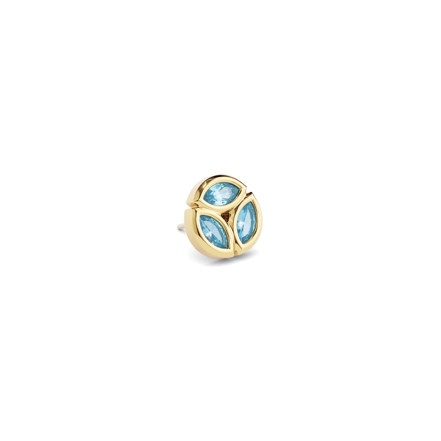 14K Gold Trio Marquise Blue Topaz Circle Threadless End