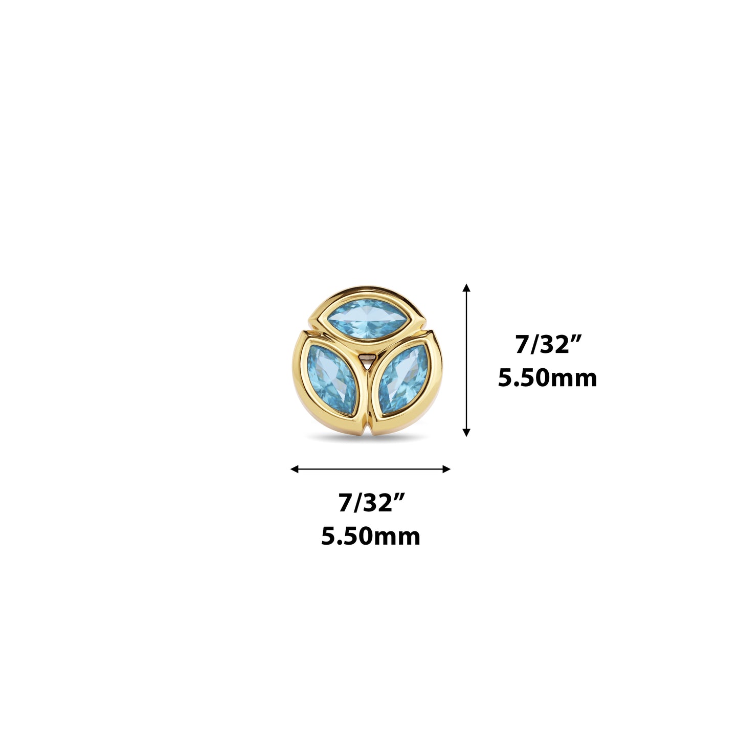 14K Gold Trio Marquise Blue Topaz Circle Threadless End