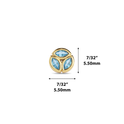 14K Gold Trio Marquise Blue Topaz Circle Threadless End