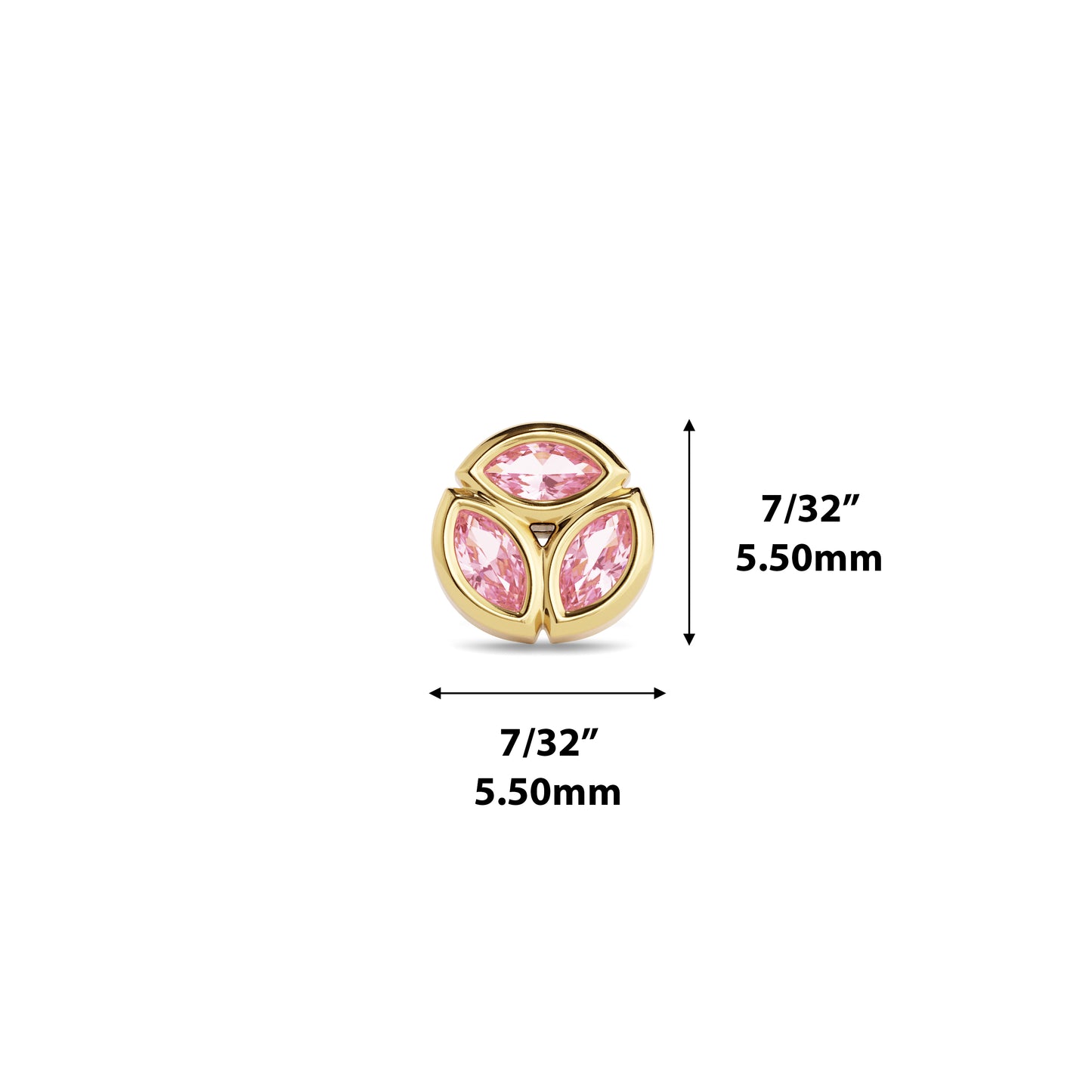 14K Gold Trio Marquise Pink Tourmaline Circle Threadless End