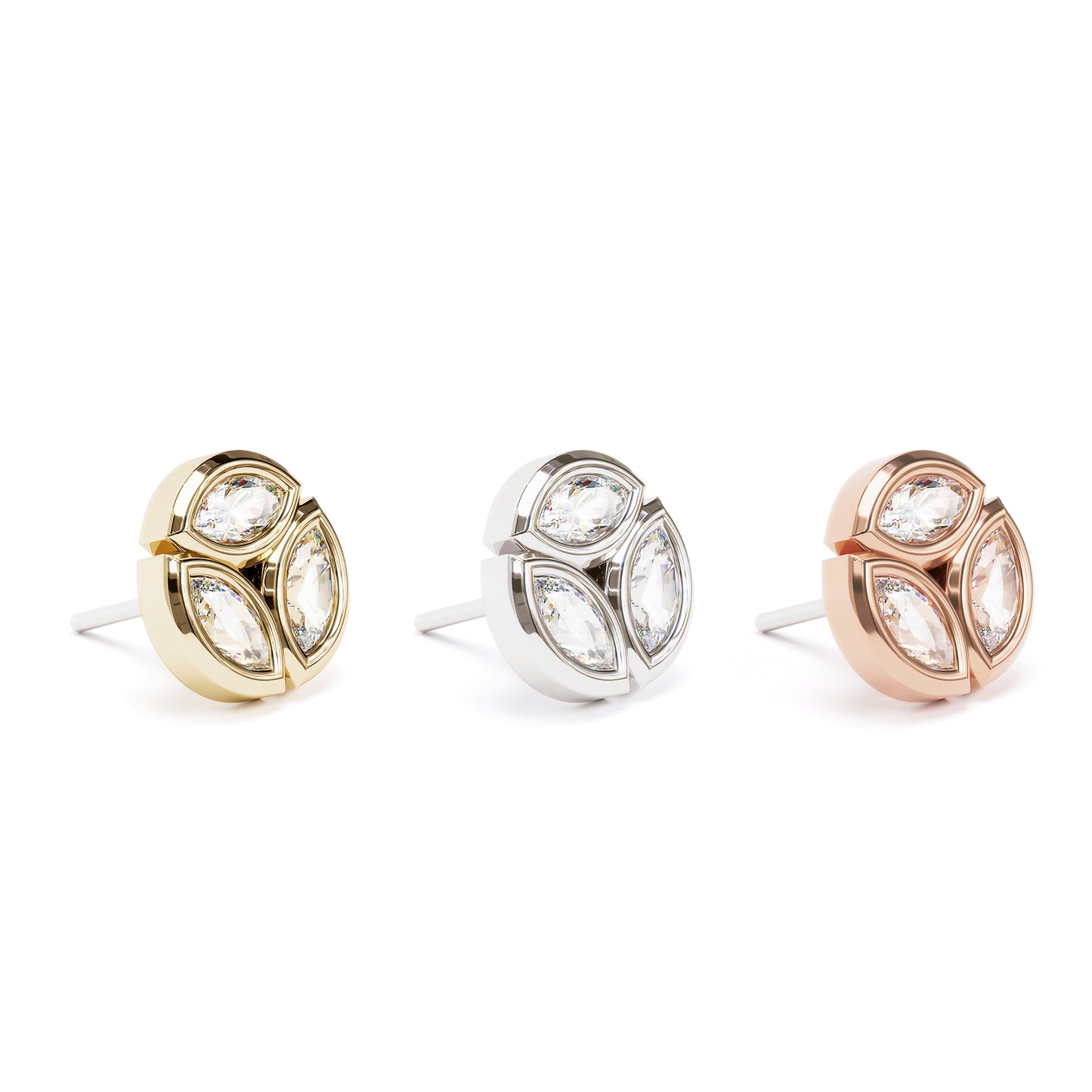 14K Gold Trio Marquise Diamond Circle Threadless End