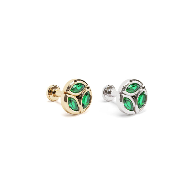 14K Gold Trio Marquise Emerald Circle Stud– Umanative