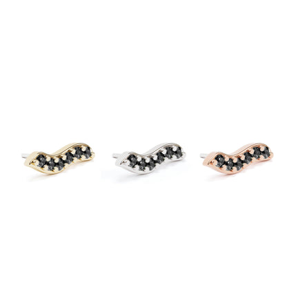 14K Gold Black Diamond Wave Threadless End