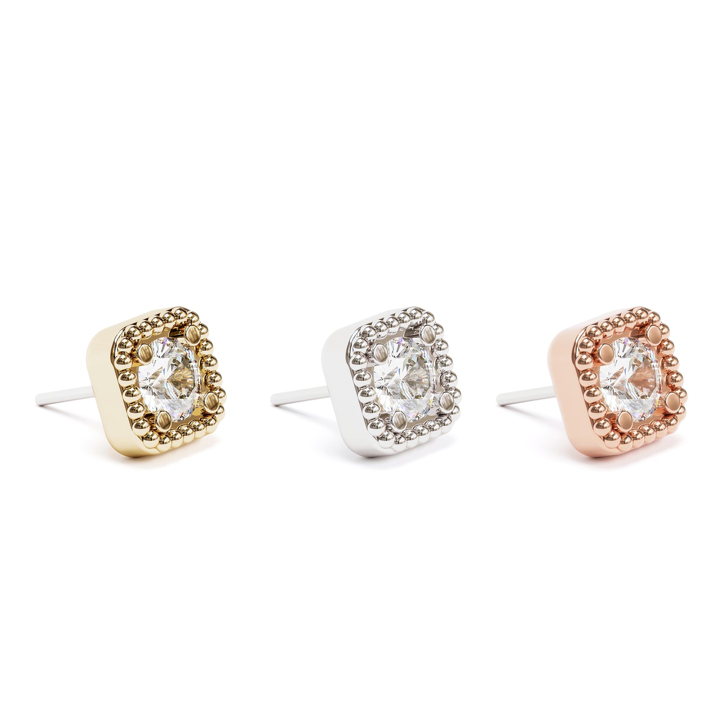 14K Gold Diamond Granule Square Threadless End