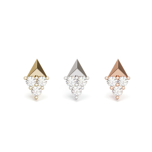 14K Gold Trio Diamond Pyramid Threadless End