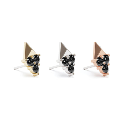 14K Gold Trio Black Diamond Pyramid Threadless End