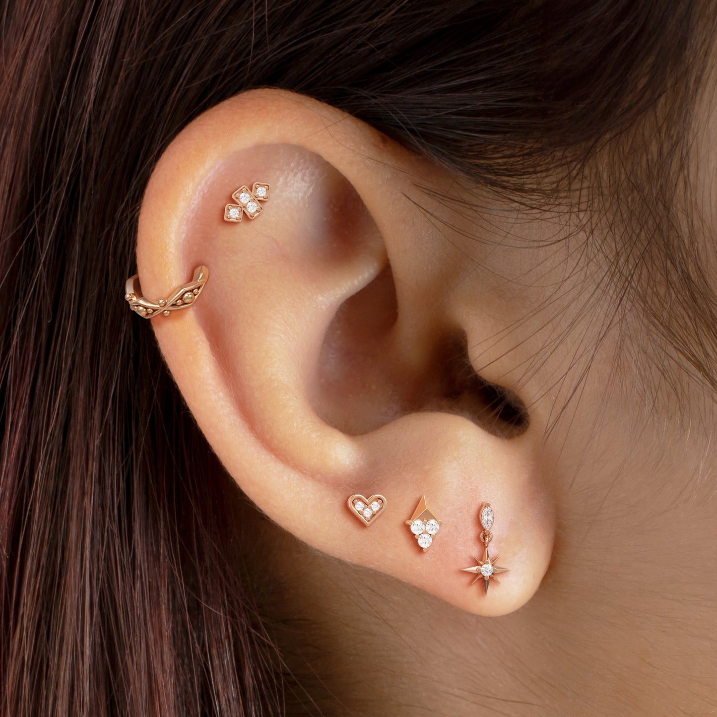 14K Gold Trio Diamond Pyramid Threadless End