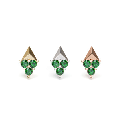 14K Gold Trio Emerald Pyramid Threadless End