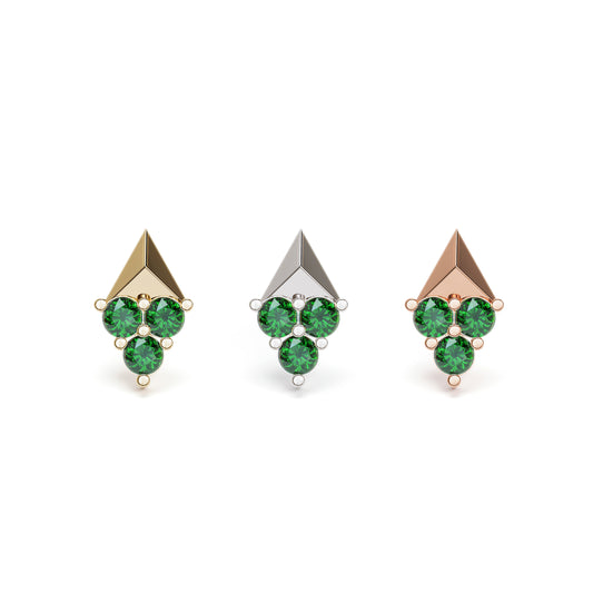 14K Gold Trio Emerald Pyramid Threadless End