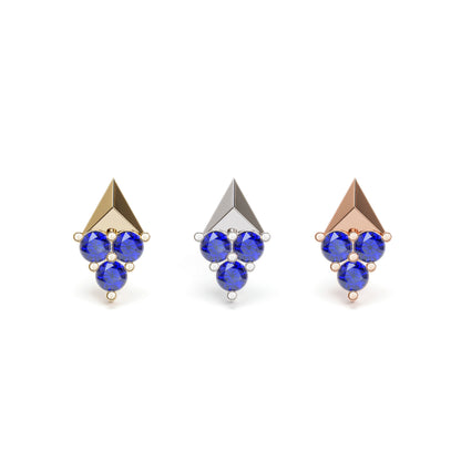 14K Gold Trio Sapphire Pyramid Threadless End