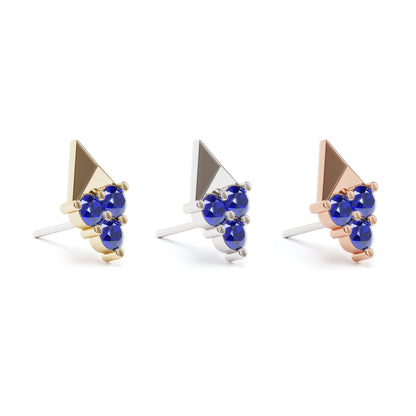 14K Gold Trio Sapphire Pyramid Threadless End