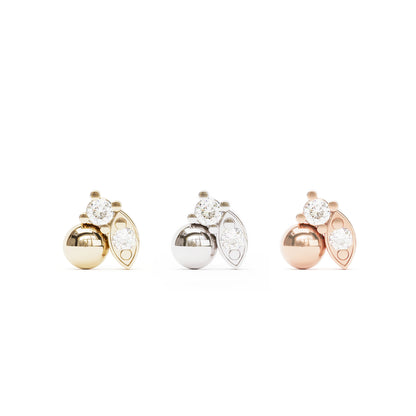 Unique 14K Gold Diamond Threadless End
