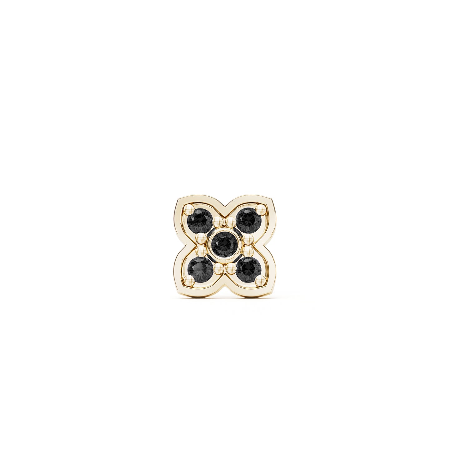 14K Gold Black Diamond Clover Threadless End
