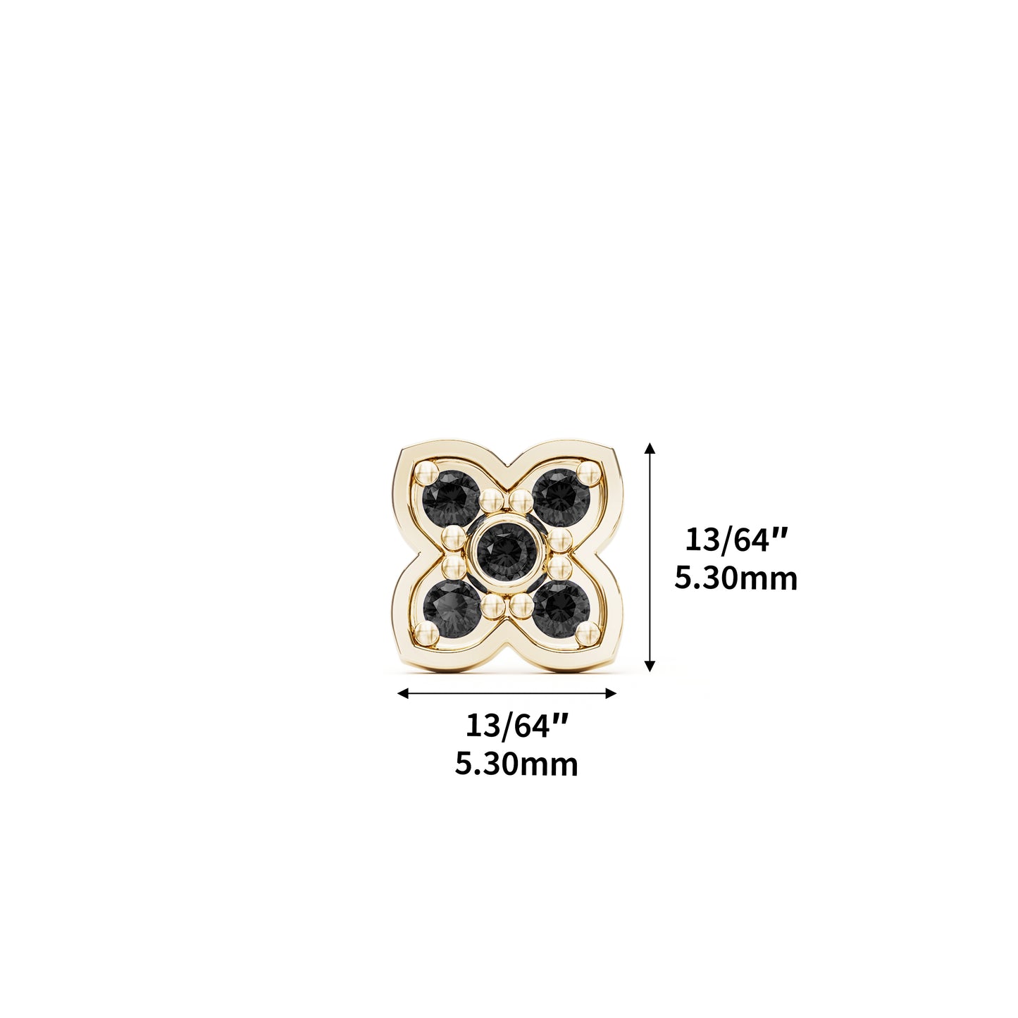 14K Gold Black Diamond Clover Threadless End