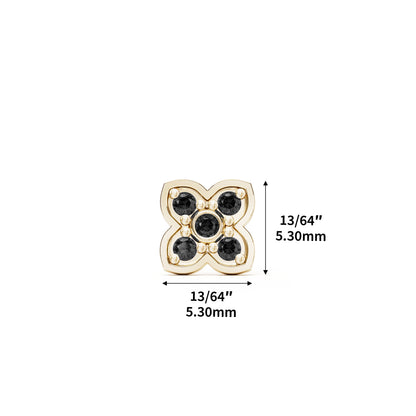 14K Gold Black Diamond Clover Threadless End