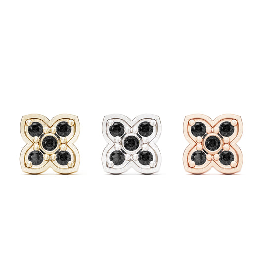14K Gold Black Diamond Clover Threadless End