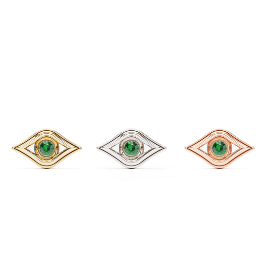 14K Gold Emerald Evil Eye Threadless End