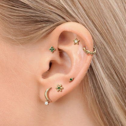 14K Gold Emerald Flower Threadless End