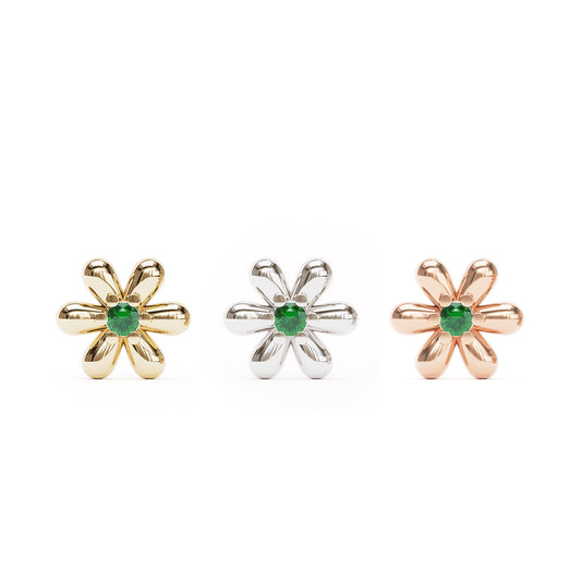 14K Gold Emerald Flower Threadless End
