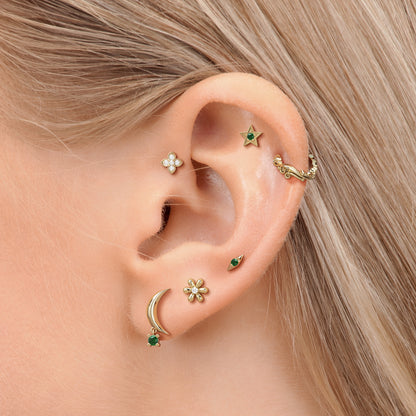Tiny 14K Gold Minimalist Emerald Threadless End