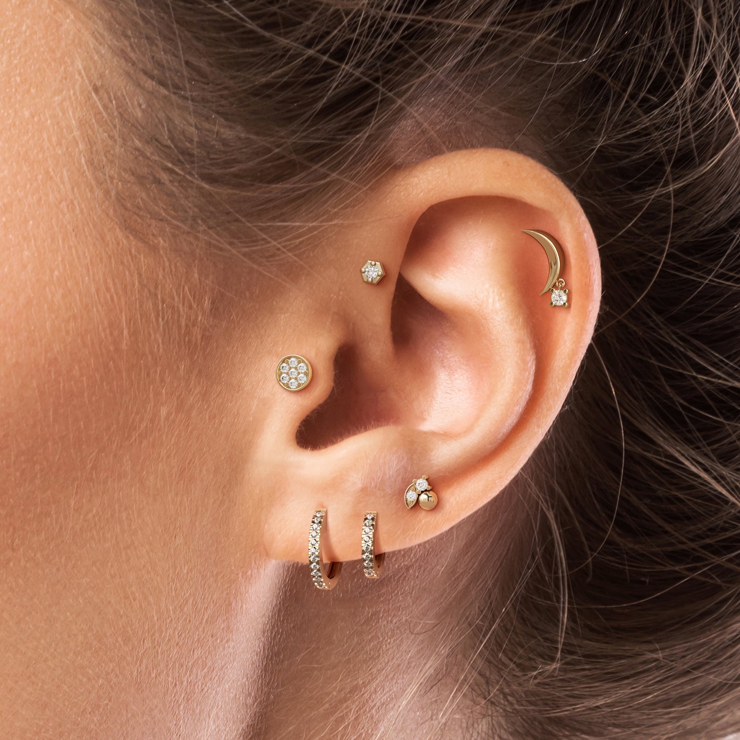 14K Gold Diamond Hexagon Threadless End