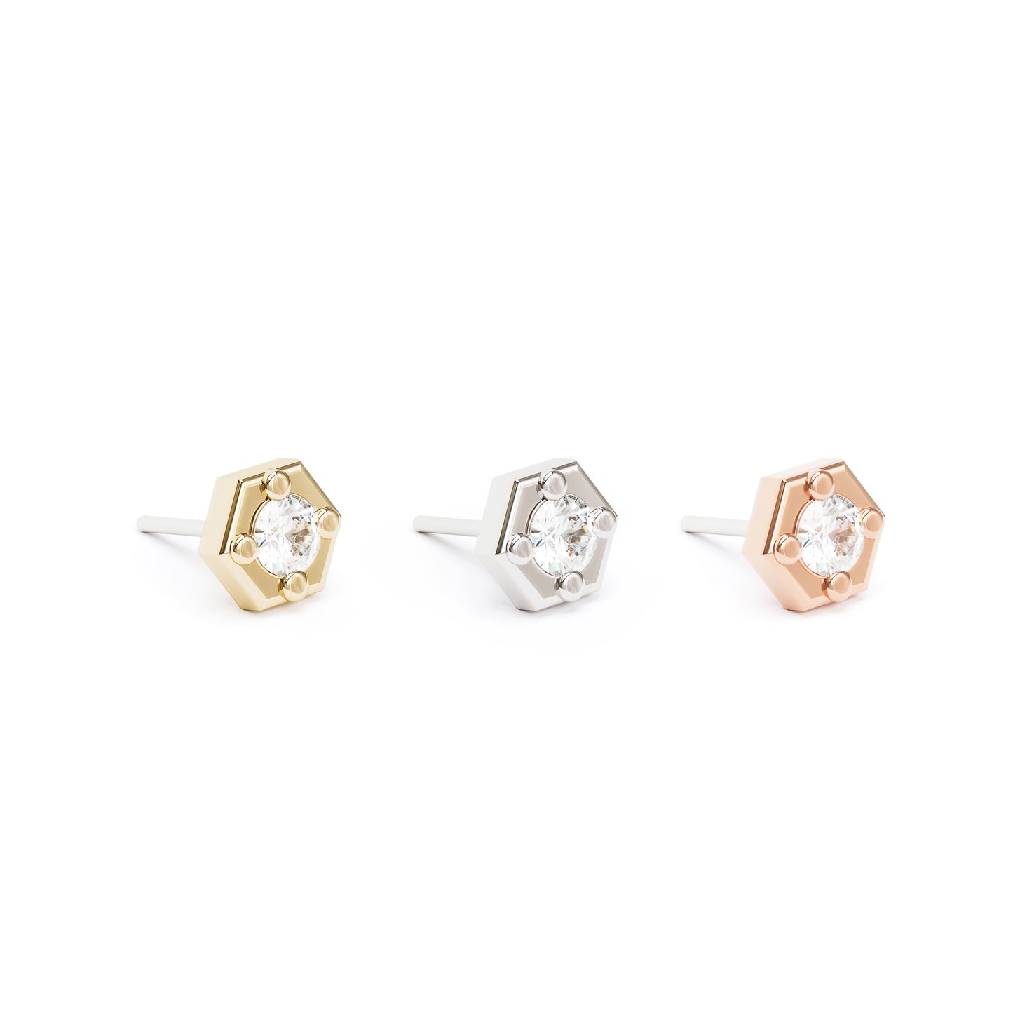 14K Gold Diamond Hexagon Threadless End