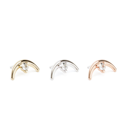14K Gold Diamond Curved Crescent Moon Threadless End