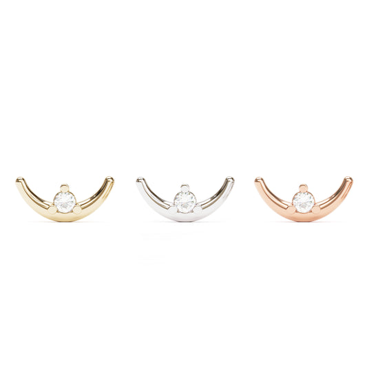14K Gold Diamond Curved Crescent Moon Threadless End