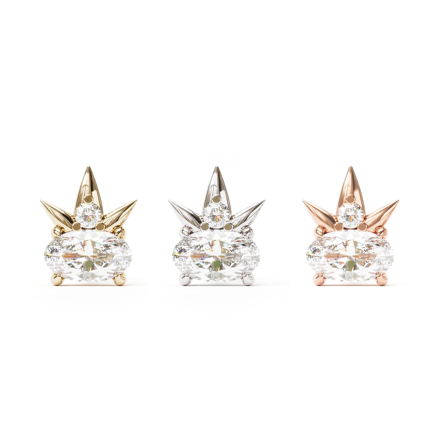 14K Gold Oval-Cut Diamond Crown Threadless End