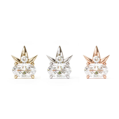 14K Gold Oval-Cut Diamond Crown Threadless End