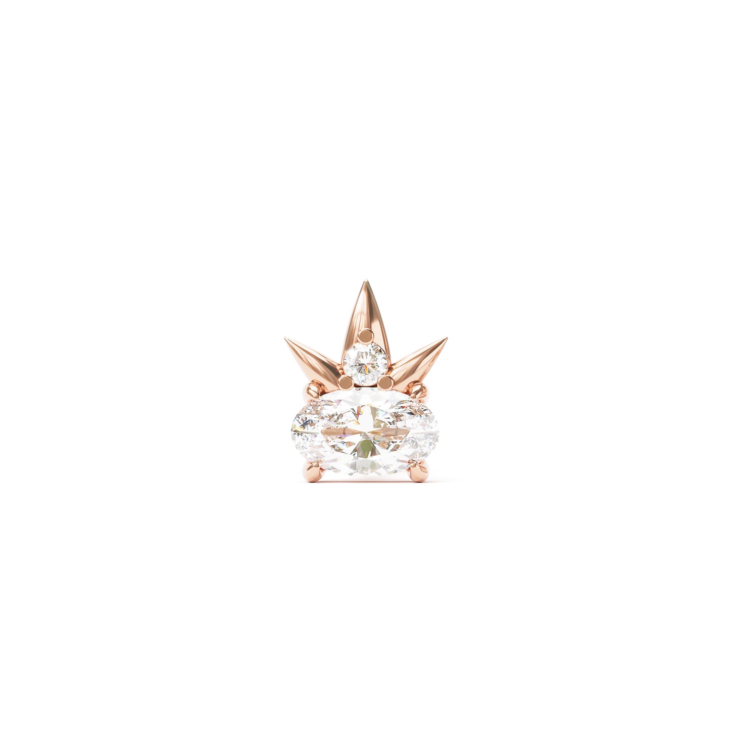 14K Gold Oval-Cut Diamond Crown Threadless End