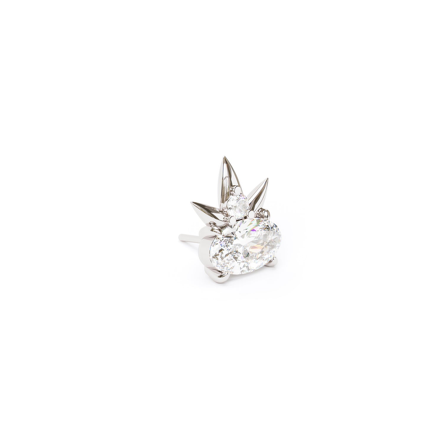 14K Gold Oval-Cut Diamond Crown Threadless End