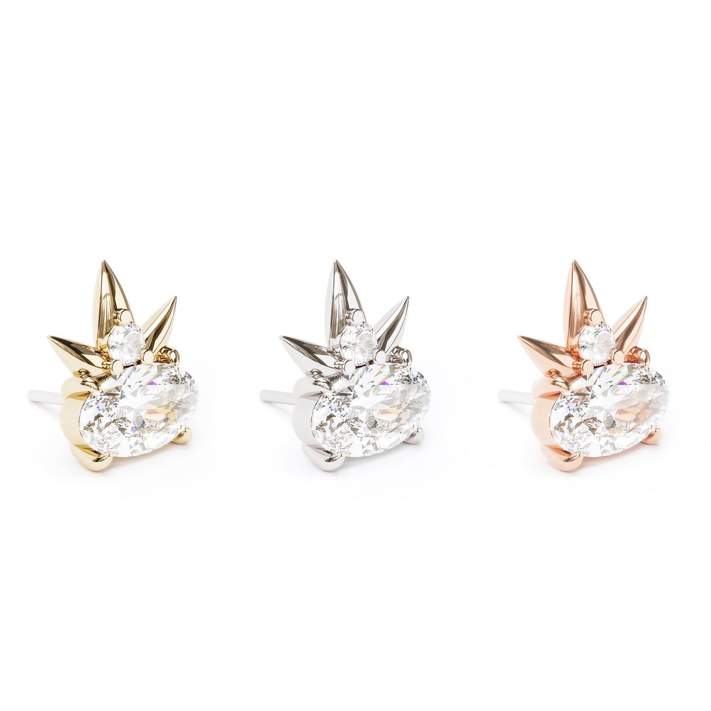 14K Gold Oval-Cut Diamond Crown Threadless End