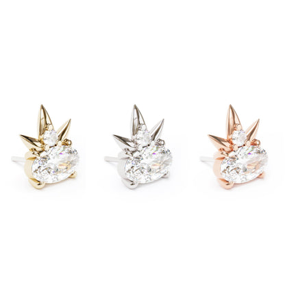 14K Gold Oval-Cut Diamond Crown Threadless End