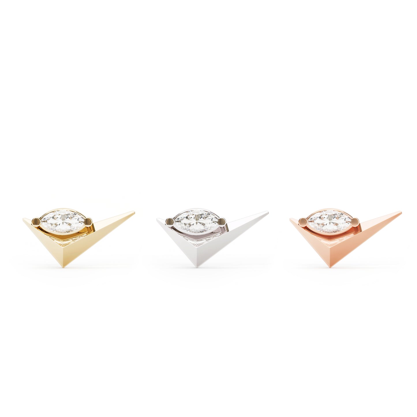 14K Gold Marquise Diamond Check Mark Threadless End