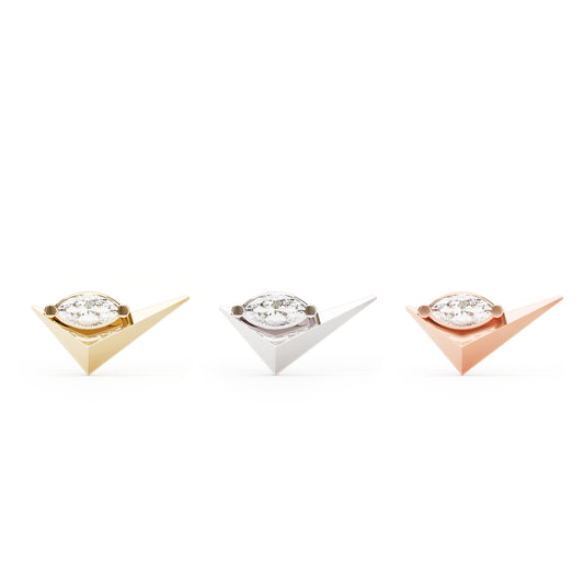 14K Gold Marquise Diamond Check Mark Threadless End