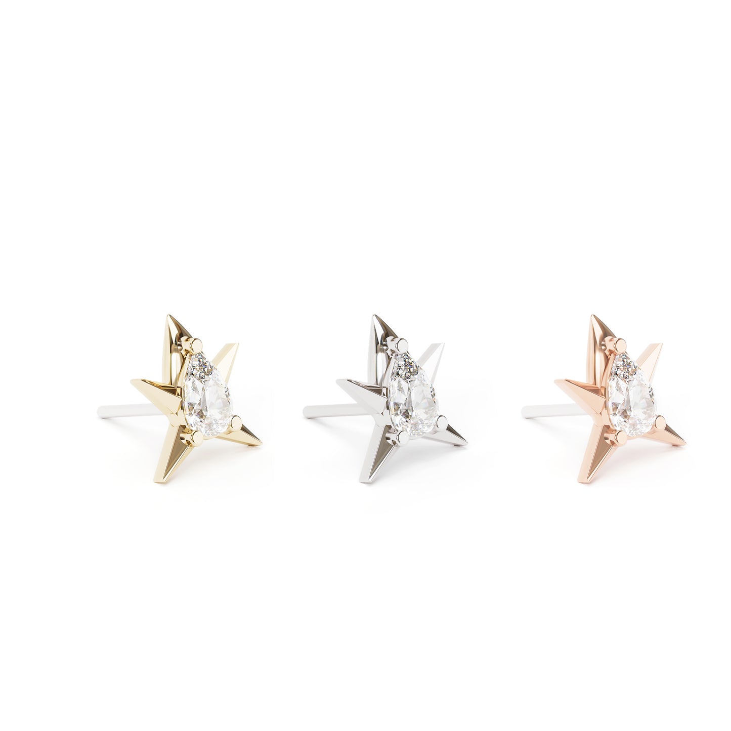 14K Gold Pear-Cut Diamond Star Threadless End