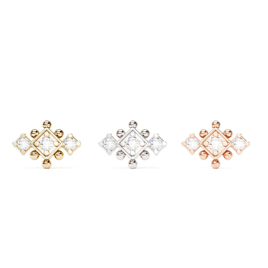 14K Gold Diamond Beaded Geometric Threadless End