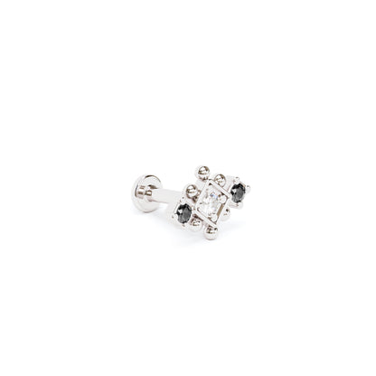 14K Gold Black and White Diamond Beaded Geometric Stud