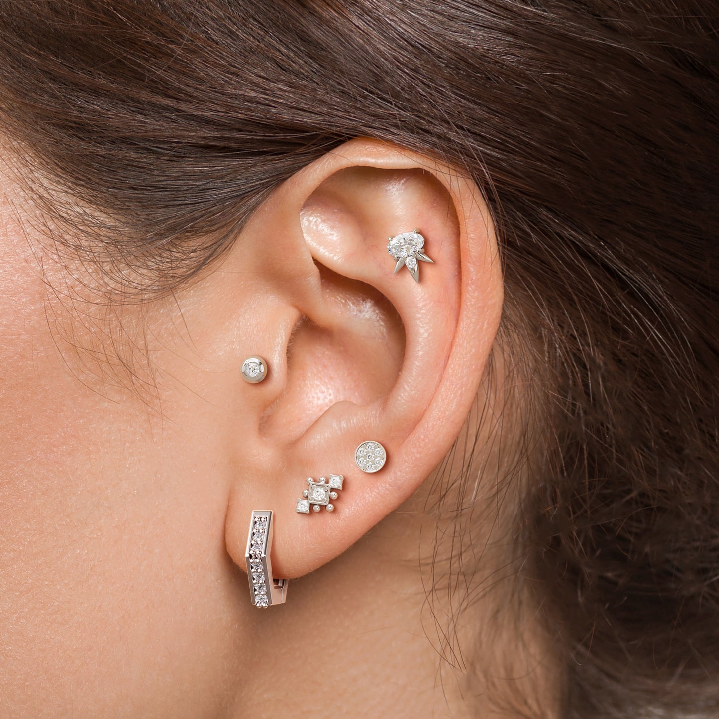14K Gold Diamond Beaded Geometric Threadless End