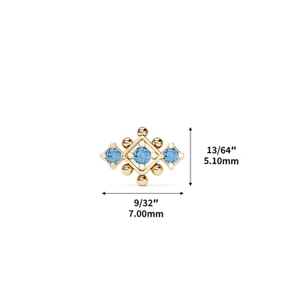 14K Gold Blue Topaz Beaded Geometric Threadless End