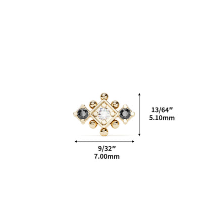 14K Gold Black and White Diamond Beaded Geometric Threadless End