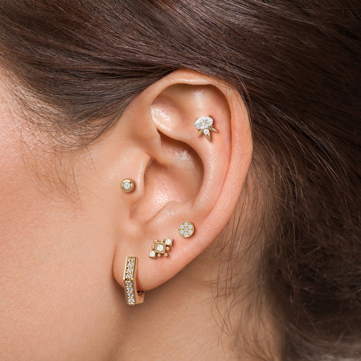 14K Gold Diamond Beaded Geometric Threadless End