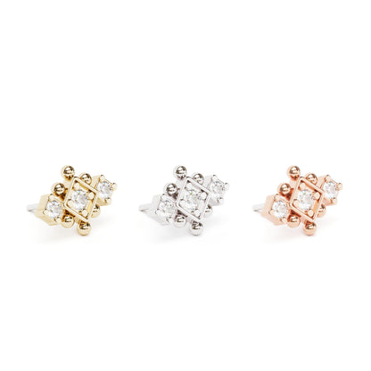 14K Gold Diamond Beaded Geometric Threadless End